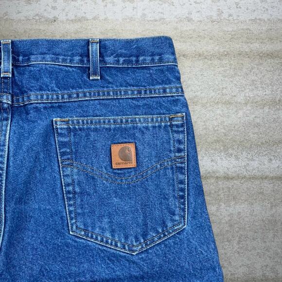 Vintage Carhartt Jeans Relaxed Fit Medium Wash Work Wear Denim Leather Logo 90s - Picture 3 of 4